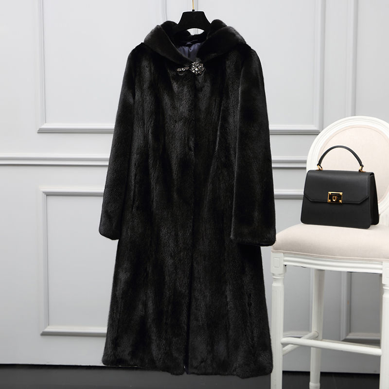 裘皮水貂皮大衣女中长款带连帽整貂皮大码2019佟二堡母貂韩版