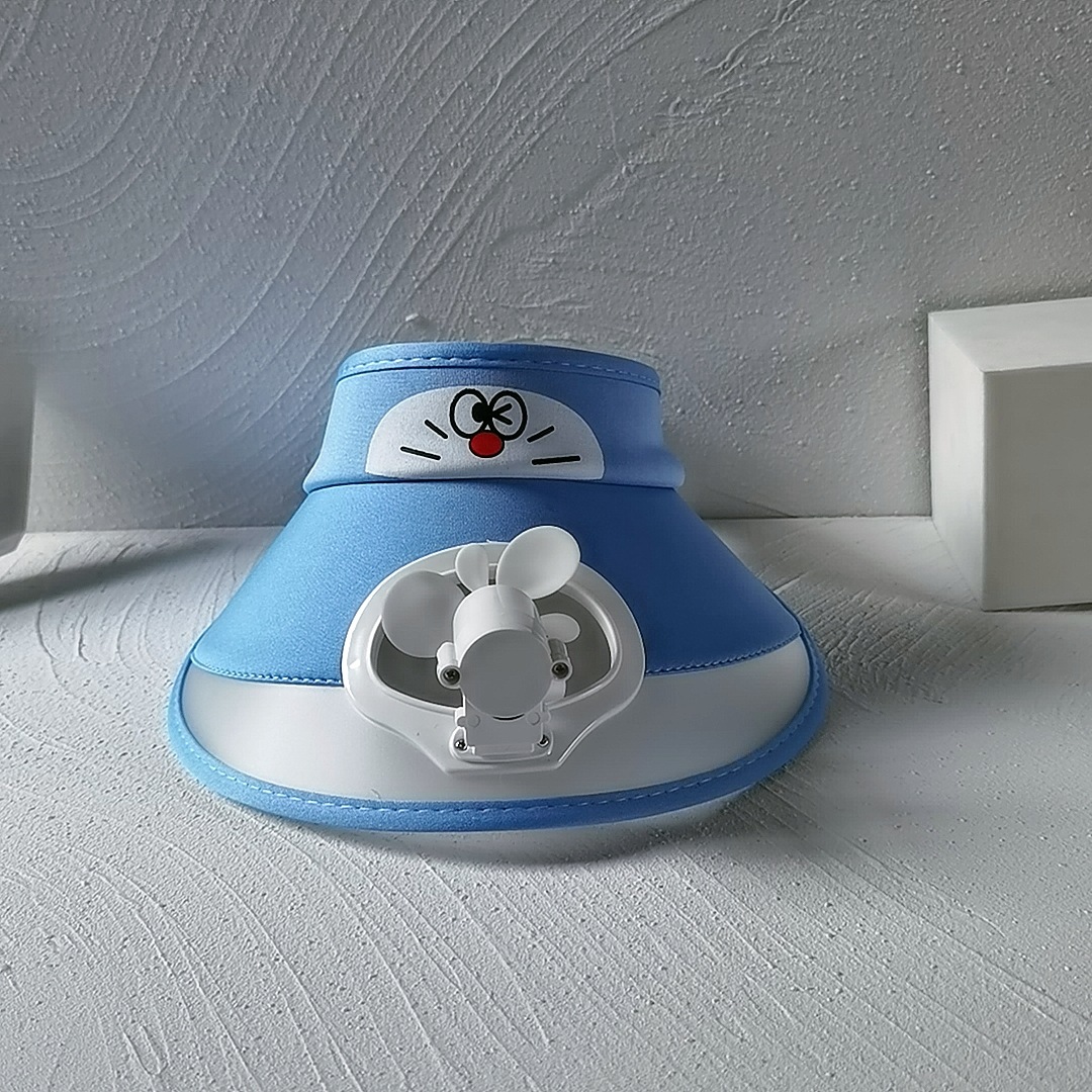 儿童哆啦a梦带风扇空顶帽充电款配数据线遮阳帽防晒帽-阿里巴巴