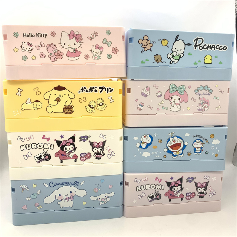 Foreign Trade Sanrio Clow M Folding Container Big Ear Dog Melody Hello Kitty Jenga Desktop Storage Rack Batch