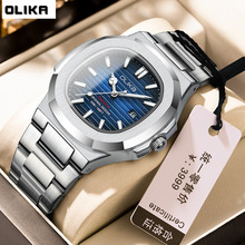 OLIKA新款男士手表跨境爆款不锈钢表带防水夜光休闲石英男表现货