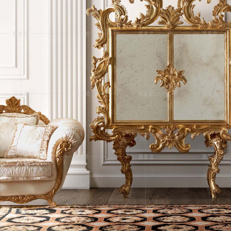 别墅客厅家具欧式实木雕花酒柜意大利宫廷奢华储物柜客厅装饰柜子