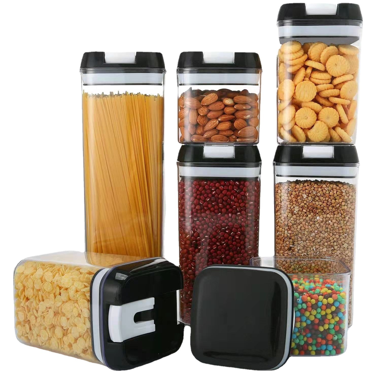 Sealed Jar Cereals Household Kitchen Storage Food Grade Transparent Plastic Storage Box Snack Square Storage Jar