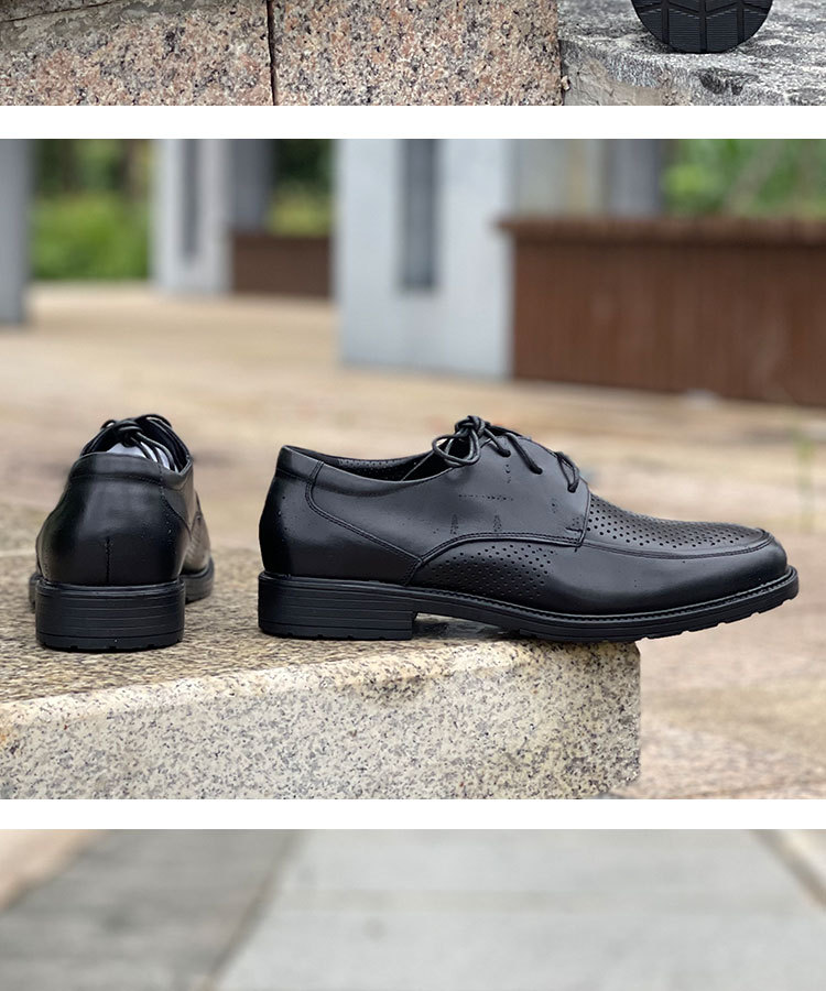 春秋商务正装黑皮鞋城市男单皮鞋公务员面试皮鞋网眼透气低帮皮鞋