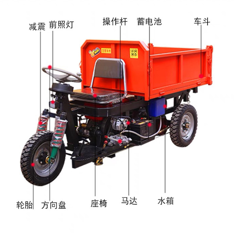 建筑工地柴油三轮车养殖电动翻斗车工程灰斗液压自卸车水泥运输车
