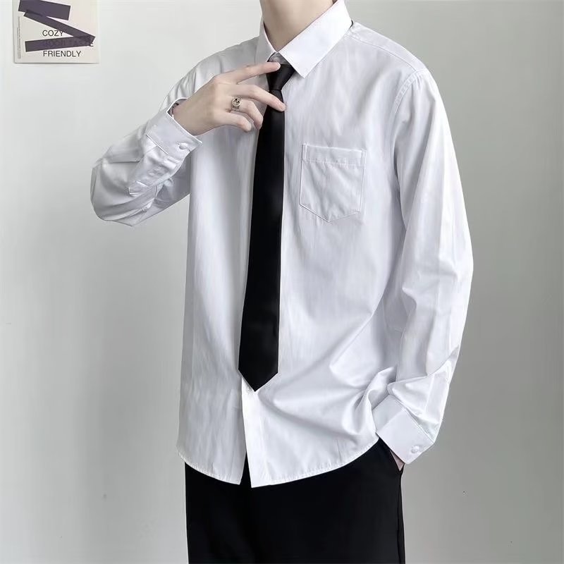 白色衬衫男春季长袖学院风西装外套韩版潮流休闲学生日系班服衬衣