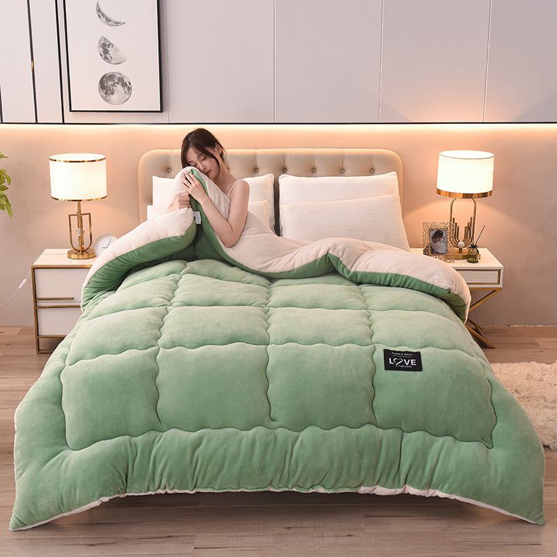 Wholesale Lambswool Quilt Double-Sided Velvet Quilt for Spring and Autumn Winter Quilt Winter Warm Thickened Milk Fiber Duvet Insert Live Delivery