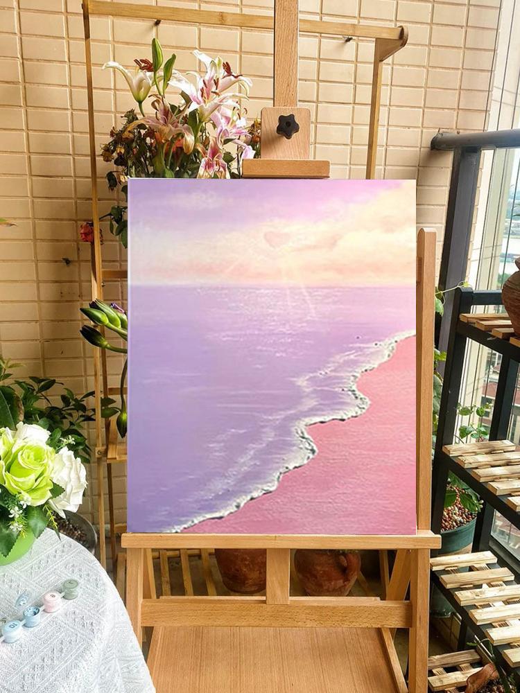 肌理画diy材料手工手绘装饰画数字油画石英砂丙烯立体画粉色沙滩