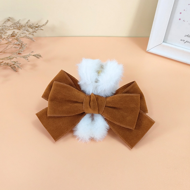 Autumn and Winter New Plush Bow Catch Gap Former Red Hot Sale Plush Shark Clip Advanced Elegant Barrettes Back Head Female