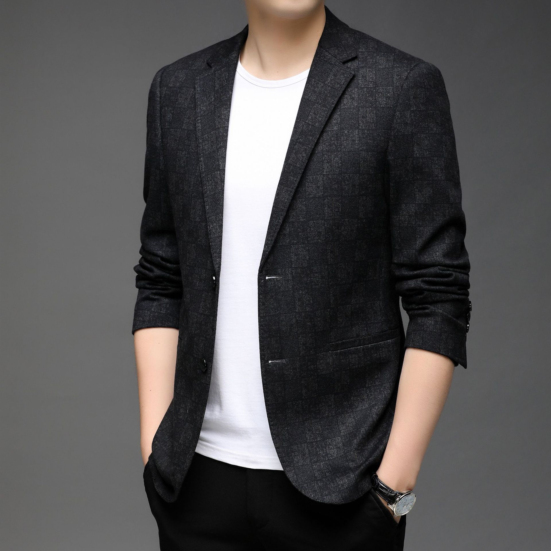 2021秋冬新款大将才子男装商务休闲西服中青年男式小西装纯色外套