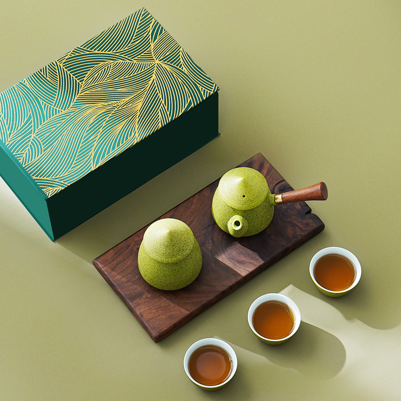 创意茶具套装送客户陶瓷侧把壶茶叶罐三茶杯礼盒端午商务礼品