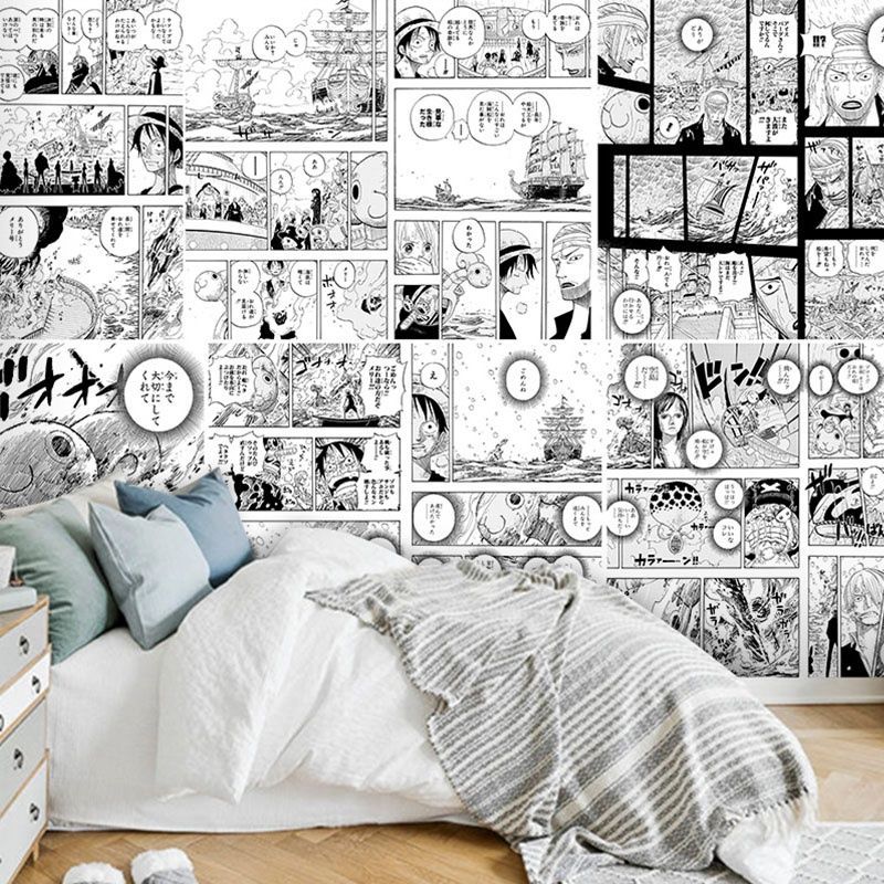 海贼王黑白漫画墙纸jk制服网红拍照背景墙日系漫画墙打印明日酱