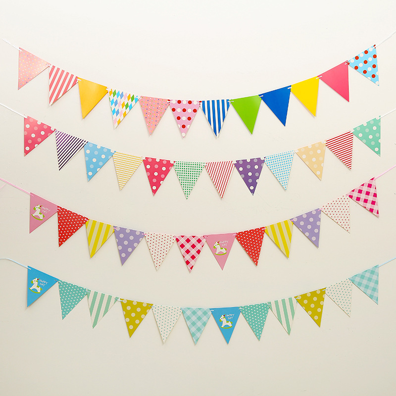 Cartoon Bunting Triangle Hanging Flag Scene Setting Supplies Ins Flag Pennant Paper Party Birthday Decoration