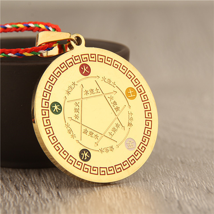 批发钛钢青龙白虎五行护身符金木水火土先天八卦吊坠挂件项链饰品