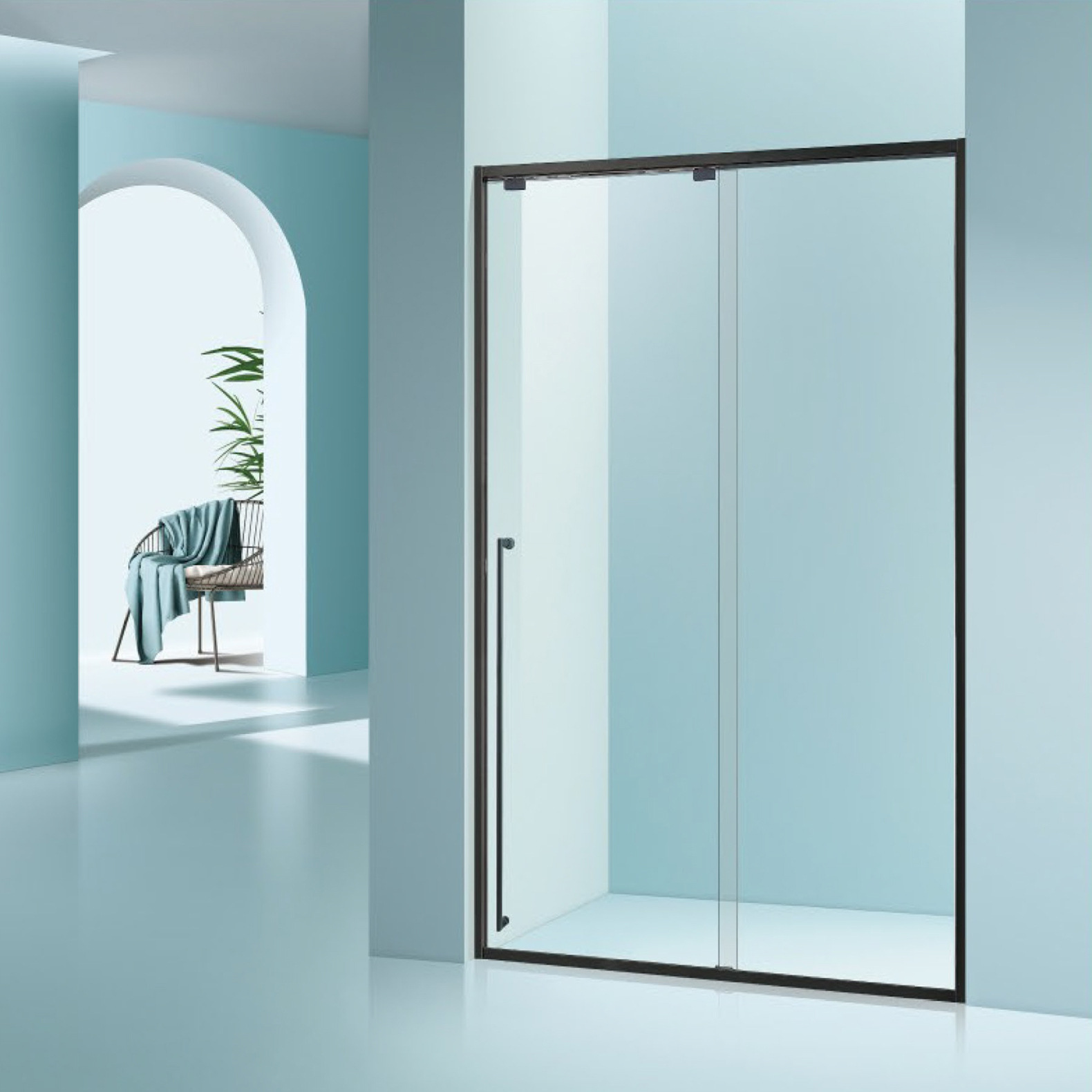 圣安娜不锈钢淋浴房 高端轻奢极窄边一固一活家装浴室门屏风