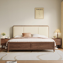 新中式床胡桃木实木床 双人床主卧2米x2米2大床简约现代北欧软包