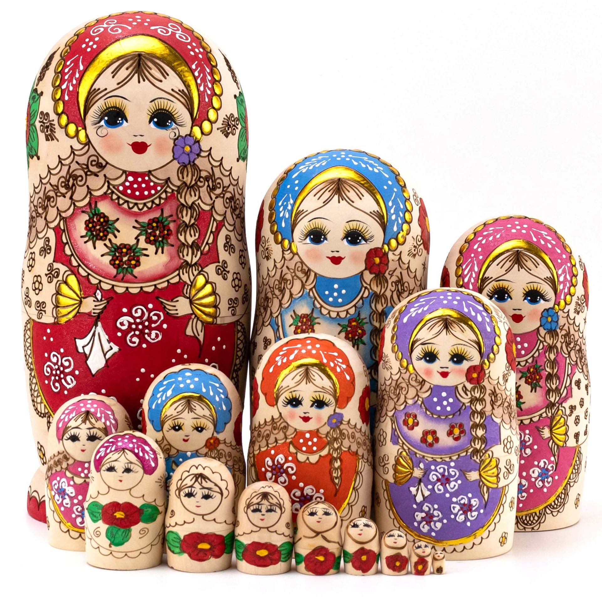 俄罗斯套娃15层手工绘制风干椴木儿童益智玩具节日礼物摆件