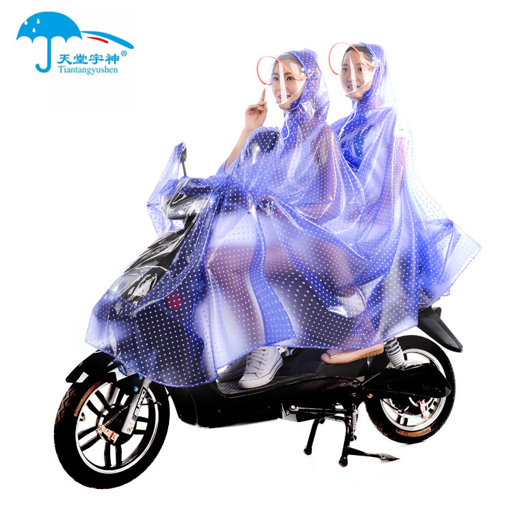 Electric Motorcycle Double Raincoat plus-Sized Thickened Double Brim Mask Waterproof PVC Transparent Men's and Women's Poncho Hair Generation