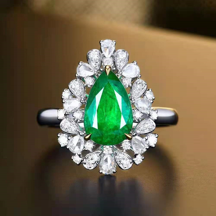 98ct天然水滴形祖母绿戒指女手饰品