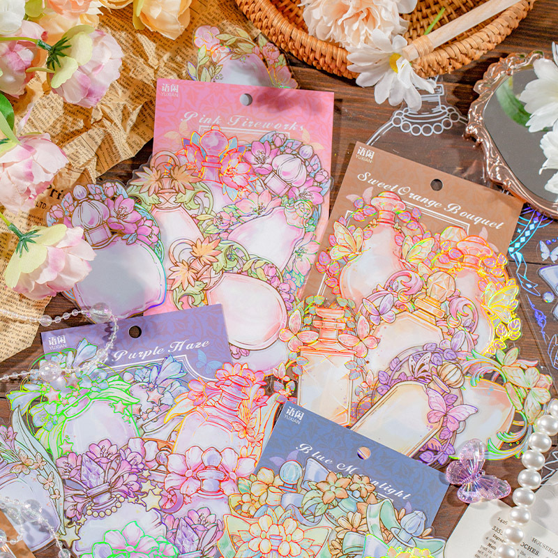 语闲pet贴纸包 玻璃花苑系列 复古文艺防水手帐素材装饰20枚4款