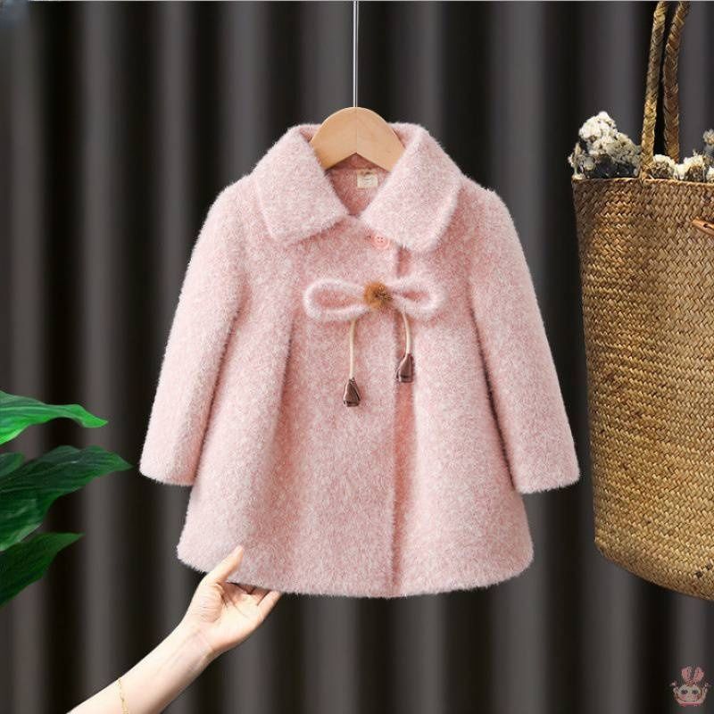 女童洋气外套秋冬装跨境新款水貂绒加厚中长款韩版儿童毛呢子大衣