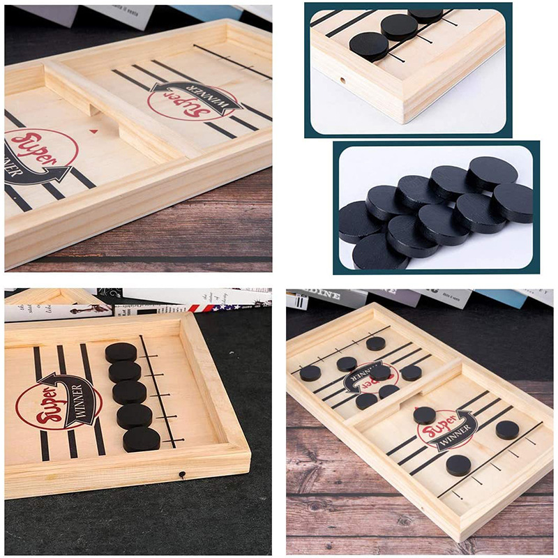 Wooden Playing Chess Double Playing Chess Parent-Child Interactive Collision Chess Ice Hockey Battle Children's Educational Desktop Game