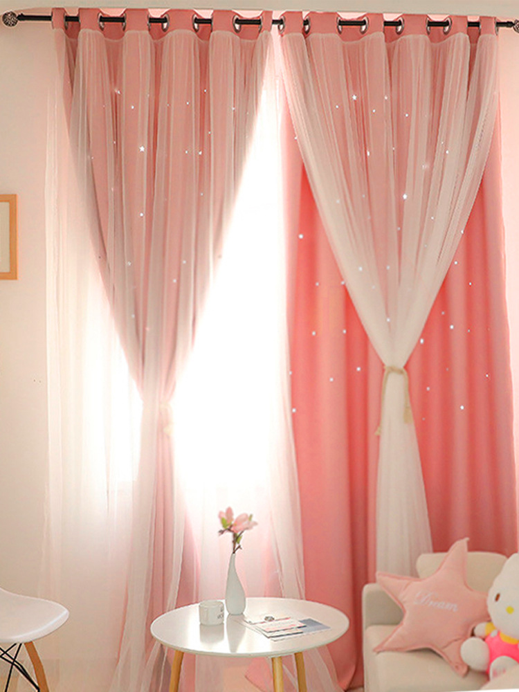 窗帘ins风新款卧室女孩式挂钩款房间儿童网红公主风双层遮光