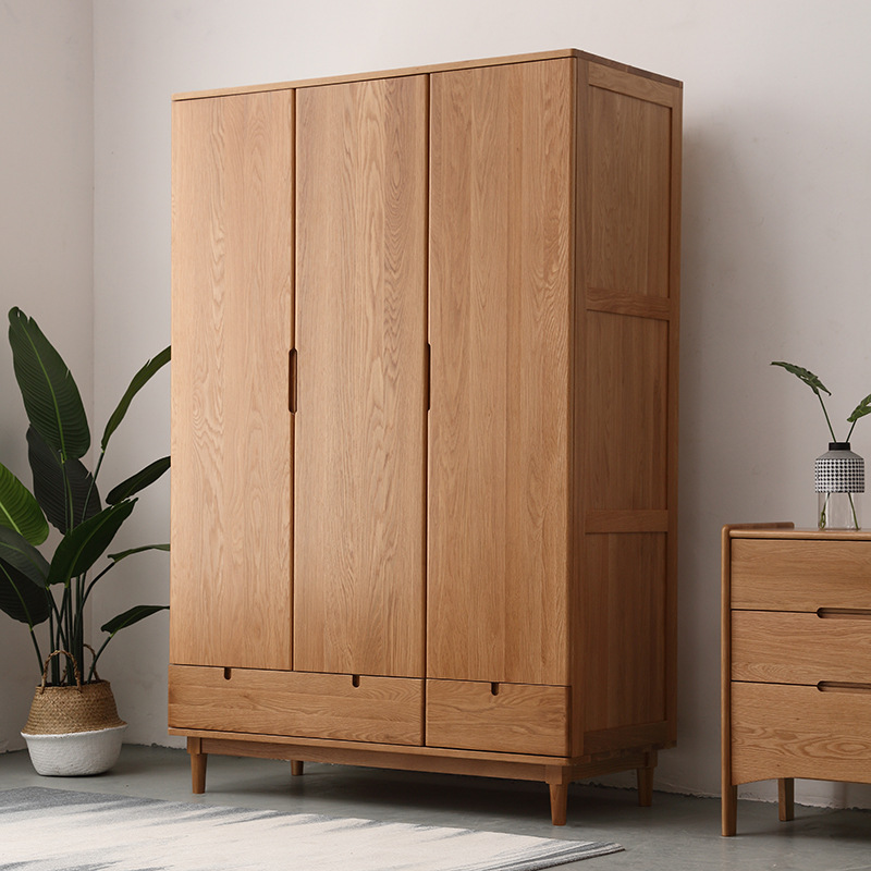 雅栈|北欧实木衣柜带抽屉白橡木大衣橱卧室家具 储物柜简约家用柜