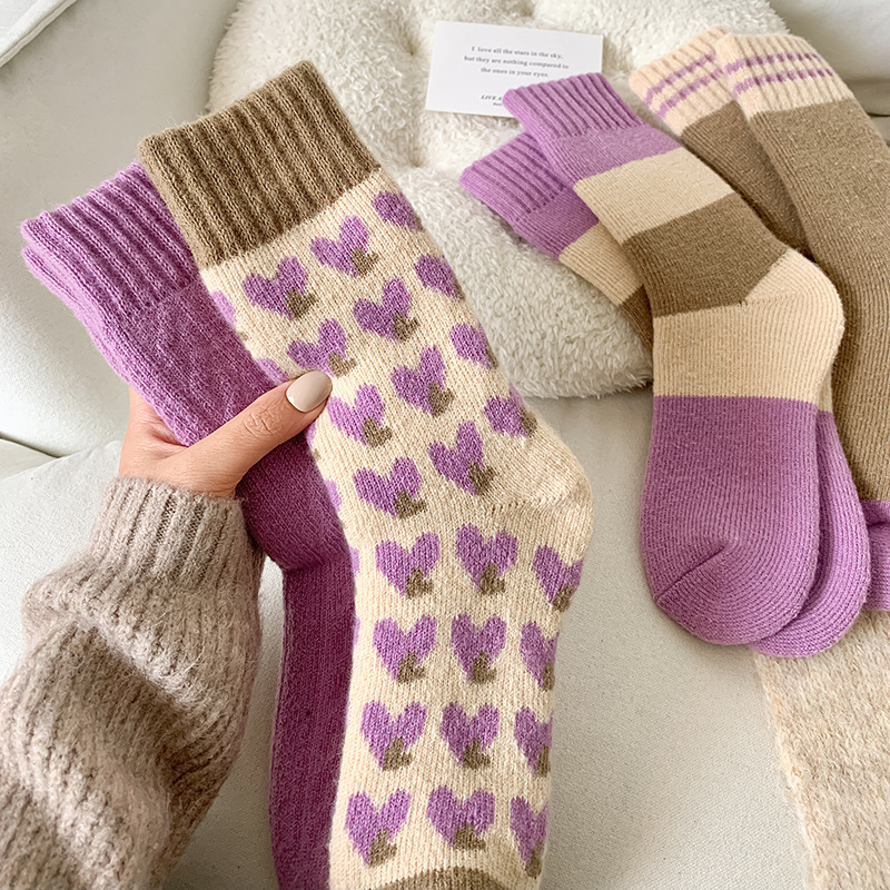 Wool Socks Children's Autumn and Winter Warm with Velvet Thick Mid-Calf Length Socks Women's Cotton Socks Winter Stockings Cashmere Long Socks