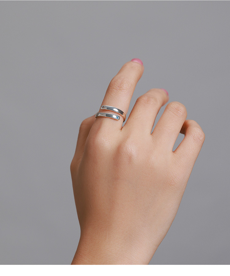 银姿韵原创diy双圈戒指可刻字 时尚几何日常穿搭s925银指环scr747