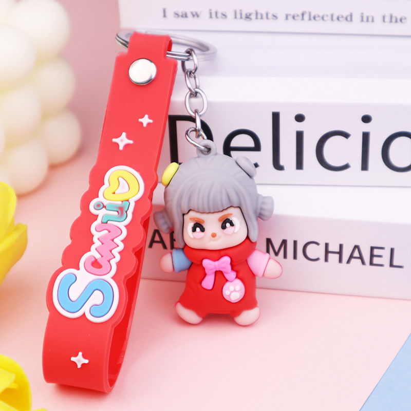 Cartoon Cotton Bow Girl Doll Keychain Doll Pendant Soft Rubber DIY Accessory Bag Female Gift Wholesale