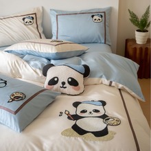 小熊猫毛巾绣100支水洗棉床上四件套床单被套被罩学生宿舍三件套