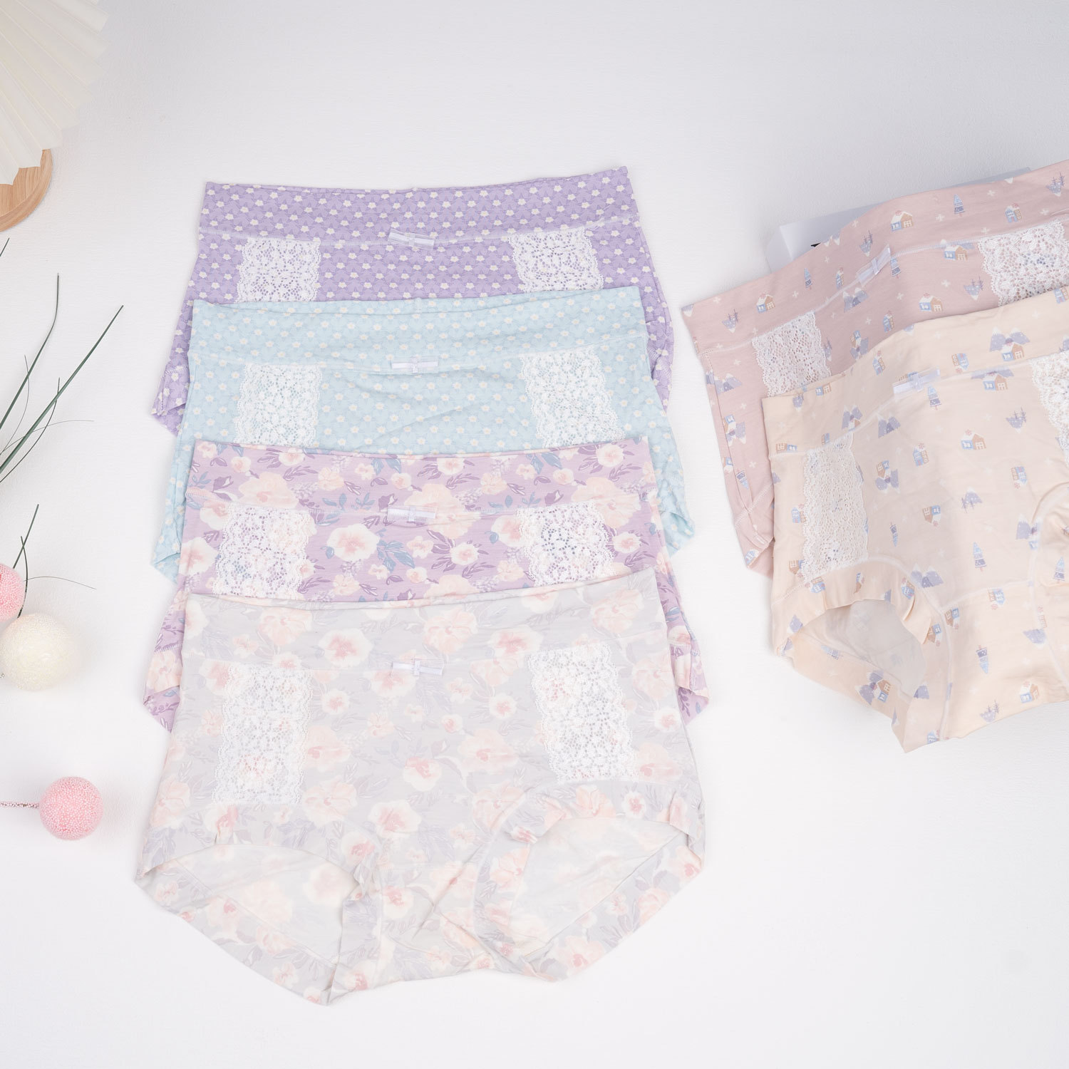 60支兰精莫代尔印花女士内裤 宽腰包臀三角内裤 中腰