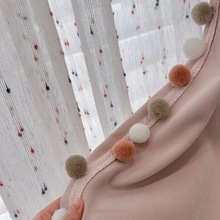 人造丝棉窗帘毛毛球简约现代花边窗纱法式多色立边配件家居装饰品