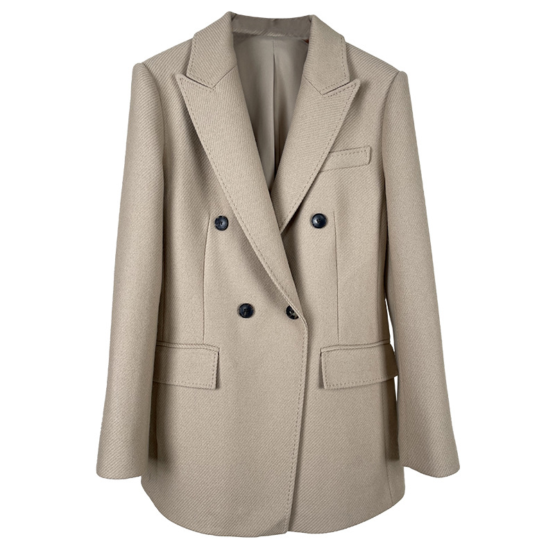 M's Same Cashmere Suit Women's 50 Cashmere 50 High Wool High-End Thickening Double Breasted Suit Jacket