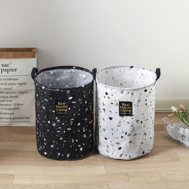 Nordic Home Fabric Large Waterproof Laundry Basket Imitation Cotton Linen Canvas Laundry Basket Clothes Organizer Cylindrical Storage Bucket