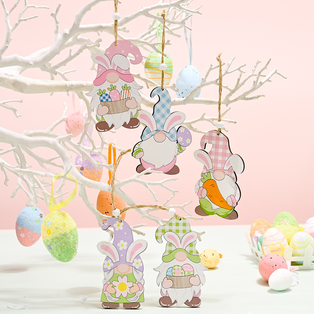Cross-Border New Arrival Easter Decorations Easter Wooden Rudolf Pendant Bunny Hanging Ornaments