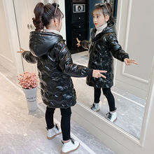 女童羽绒棉服冬装2023新款儿童中长款棉衣亮皮免洗中大童保暖棉袄