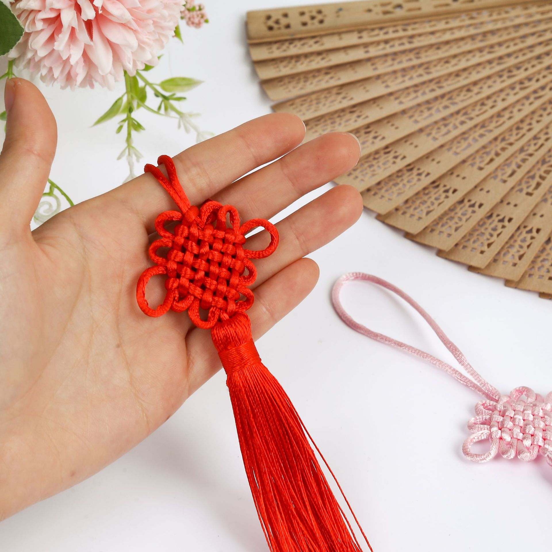 7号6盘中国结12cm流苏穗子红色扇坠配饰6盘节挂绳中国风服饰配件