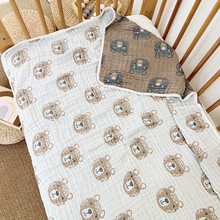 竹纤维纱布盖毯宝宝浴巾幼儿园儿童小熊空调被可爱卡通提花推车毯