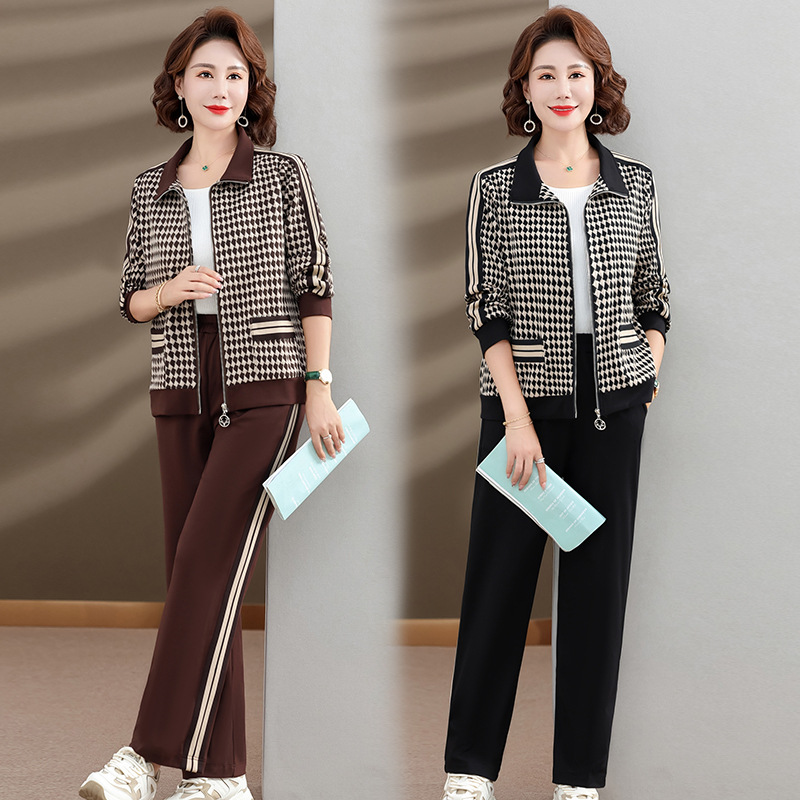 Mom Leisure Sports Suit Middle-Aged Spring and Autumn Clothing Western Style Women's Clothing 50-60 Years Old 40 Middle-Aged and Elderly Sportswear Live Broadcast