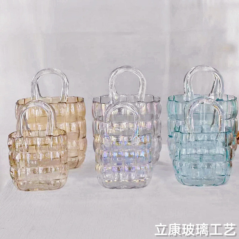 Factory Direct Sales Creative Square Handbags Glass Vase Hydroponic Flowers Home Hotel Decoration Vase Decoration