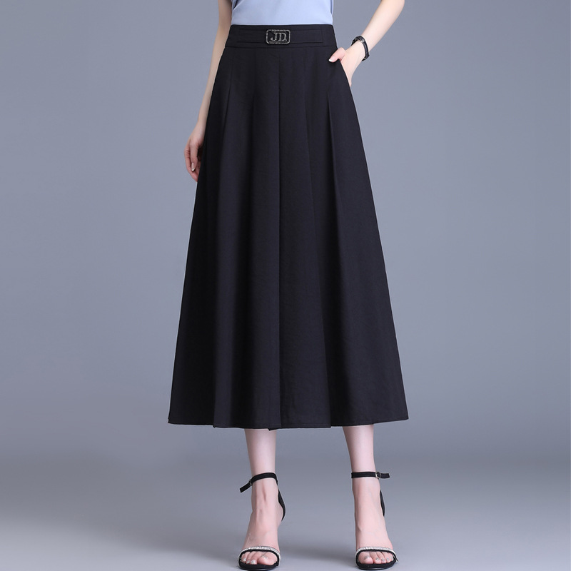 高腰长褶裙时尚新款黑色休闲裙夏季女装高腰半身裙气质优雅裙
