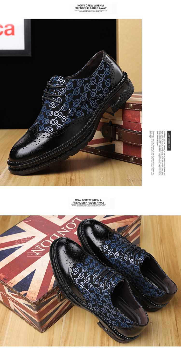 新款金顿森狼男鞋牛筋布洛克男士橡胶厚底4cm系带材料商务结婚鞋