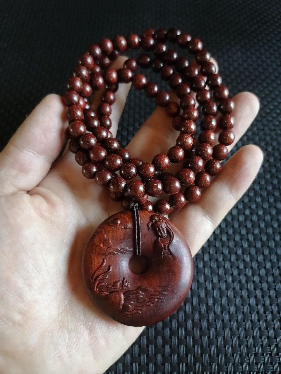 批发小叶紫檀108颗佛珠观音项链吊坠男女项链紫檀木观音挂件