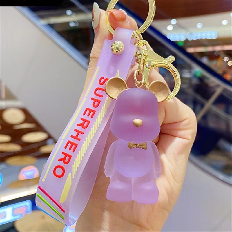 Crystal Bow Tie Bear Cute Female Keychain Creative Couple Key Chain Automobile Hanging Ornament Cartoon Cute School Bag Hanging Ornaments