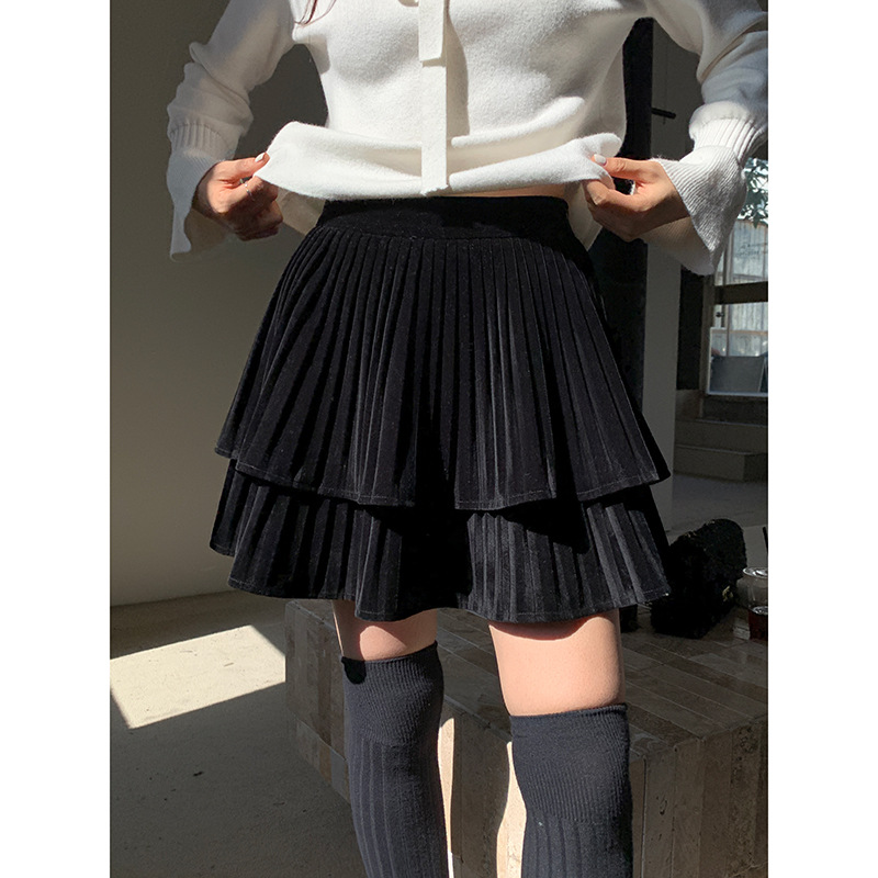 【黑天鹅蛋糕裙】赫本风复古丝绒蓬蓬裙女2024冬季新款短裙X3065F