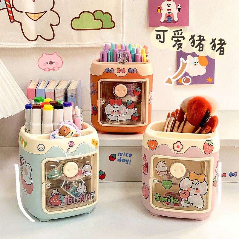 INS Style Cartoon Creative Pig Pen Holder Cute Large Capacity Desktop Pig Storage Container Sweet Multifunctional Pen Case