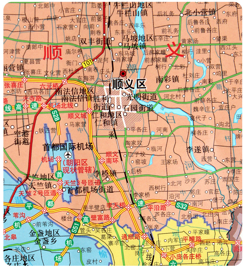 北京市地图2022年新版大尺寸106*76厘米墙贴防水高清交通旅游参考