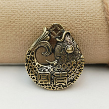 黄铜镂空吉祥如意富贵鱼仿古小铜器钥匙扣挂件年年有余创意小礼品