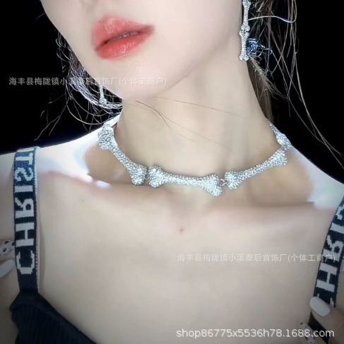 新款西太后vivienne五节大骨头镶钻项链 ins明星网红同款锁骨链